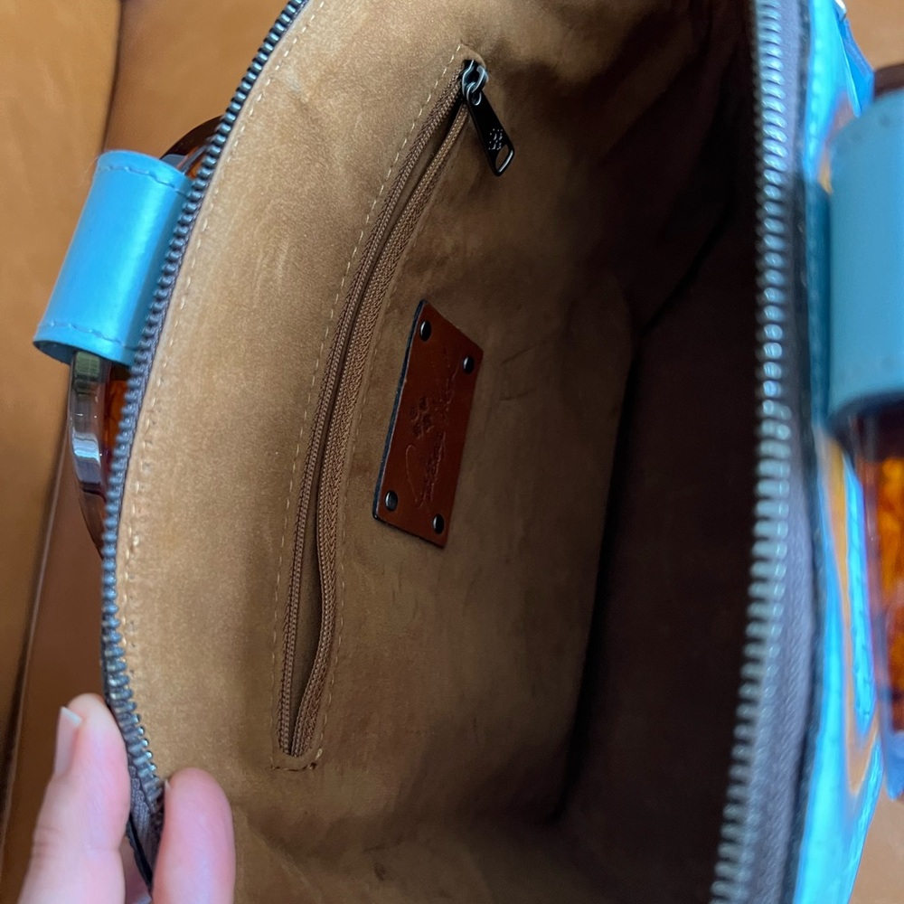 Patricia Nash Meldola Blue Leather Dome Satchel Purse Crossbody - Picture 6 of 11